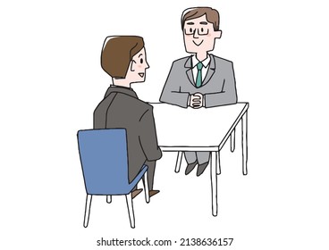 Female interviewed by a female employee Comical handwritten person Vector, line drawing in color