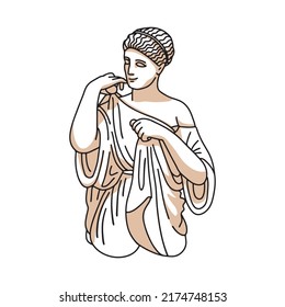 Female isolated antique statue. Trendy modern print with ancient classical greece sculpture of goddess and shadows. Line art for t-shirt design, printing, poster. Vector hand drawn linear illustration