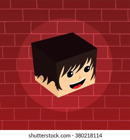 female isometric block cartoon head