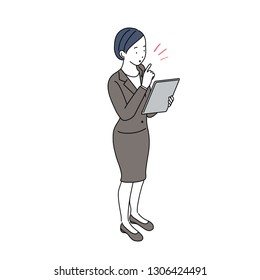 Female isometric business woman using a tablet Illustration