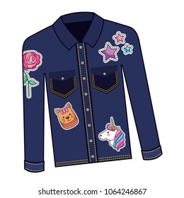 female jacket in jean with set patchs