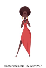 Female jazz singer wearing red dress cartoon vector illustration