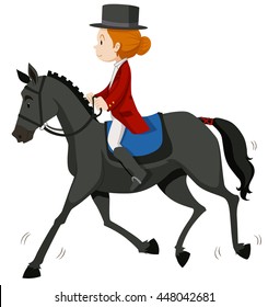 Female jockey on gray horse illustration