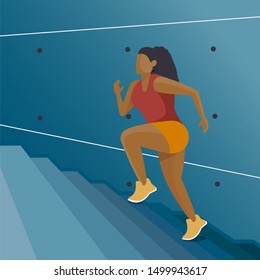 Female Jogger Running Up a Staircase