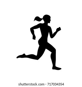 A female Jogger in silhouette profile. Vector illustration of flat design.