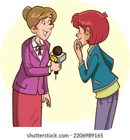 female journalist doing a street interview with a woman