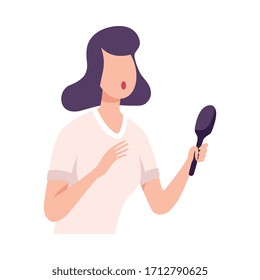 Frauenjournalist Making Interview, Professional Reporter Character with Microphone Interviews, Presenting News Flat Vektorillustration Illustration