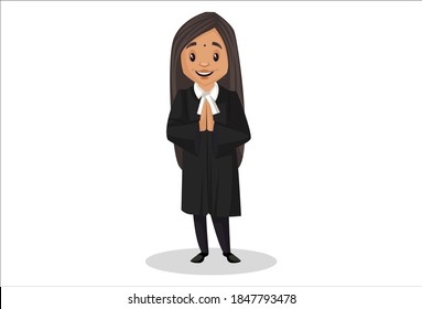Female judge is doing greet with hands. Vector graphic illustration. Individually on white background.