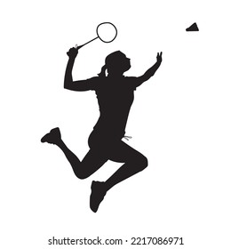 female jump smash. badminton player vector silhouette