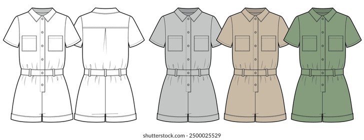 Female jumpsuit shorts vector template