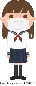 Estudiante de secundaria con uniforme. Ilustración que utiliza una máscara para evitar 