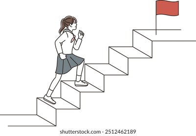 Female junior high school student climbing the steps