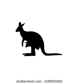 Female Kangaroo Silhouette Vector Logo Illustration Design With Baby For an icon illustration of a female kangaroo reflecting the fauna of Australia.