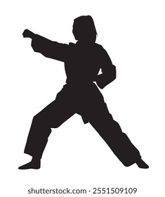 Female karate fighter silhouette illustration