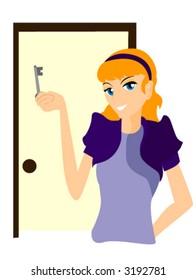 Female with Key to House - Vector