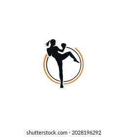 female kick boxing  vector logo template