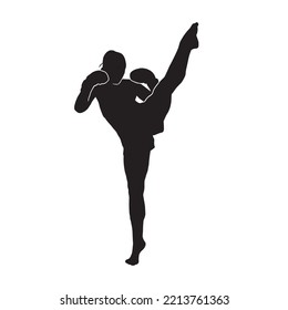 Female Kickboxing Vector Silhouette On White Background