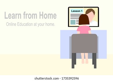 Die Frau sitzt vor einem Computer, der einen Mann auf dem Bildschirm hat. Videokonferenz. Lernen Sie aus dem Konzept von zu Hause. Fernunterricht und E-Learning-Ausbildung. Online-Technologie. Isolieren und sicher bleiben.
