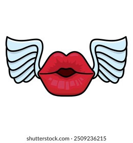 Ilustración vectorial de besos de labios femeninos con alas aisladas para el Día Internacional del Beso el 06 de julio