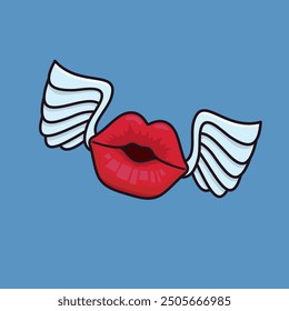 Female kissing lips with wings vector illustration for International Kissing Day on July 6