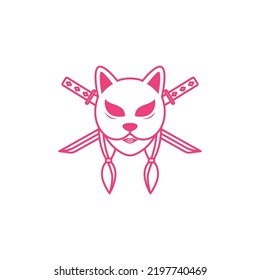 female kitsune with swords logo design
