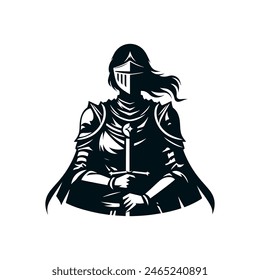 female knight in black simple Vector illustration 