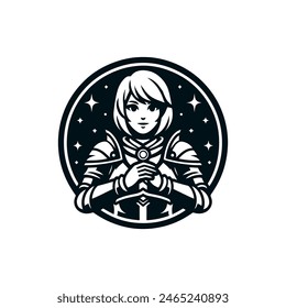 female knight in black simple Vector illustration 
