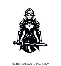 female knight in black simple Vector illustration 