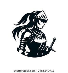 female knight in black simple Vector illustration 