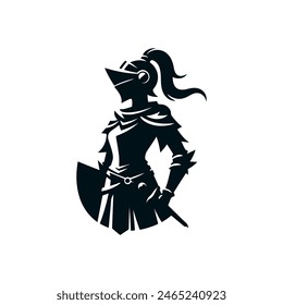 female knight in black simple Vector illustration 