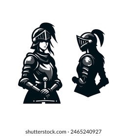 female knight in black simple Vector illustration 