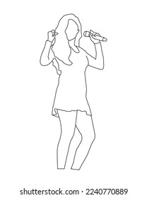 female kpop idol on stage, line art vector illustration eps.10