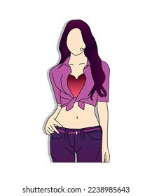 female kpop idol singing on stage wearing cowgirl outfit or casual summer outfit. colored line art vector illustration eps.10.