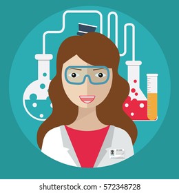 Female laboratory assistant. lab equipment vector