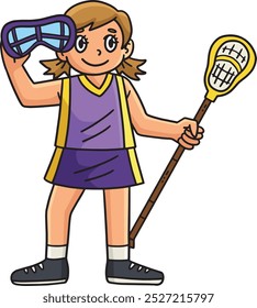 Female Lacrosse Player Goggles and Stick Clipart