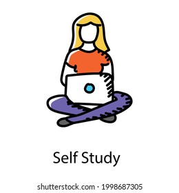 Weibliche mit Laptop mit Selbststudium-Symbol 