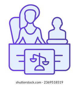 Female lawyer flat icon. Woman at the desk blue icons in trendy flat style. Girl lawyer gradient style design, designed for web and app. Eps 10