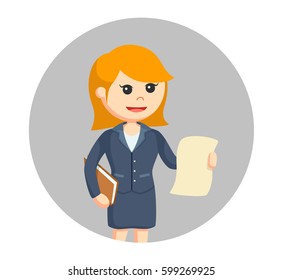 female lawyer with legal documents in circle background