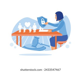 A female lawyer is sitting at the table advocating for fairness in protecting personally identifiable information online. The General Data Protection Regulation or GDPR Concept. 