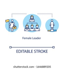 Female Leader Concept Icon. Successful Businesswoman, Company Director. Woman In Position Of Power Idea Thin Line Illustration. Vector Isolated Outline RGB Color Drawing. Editable Stroke