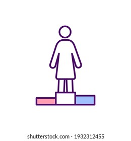 Female leadership RGB color icon. Overcoming gender barriers in community and workplace. Woman chief executive in business. Aspiring for power. Striving for achievements. Isolated vector illustration