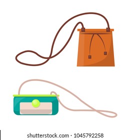 Female leather purses with long straps set. Compact summer bags of bright and classic materials. Elegant purse and stylish bag vector illustrations.