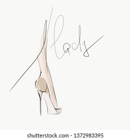 Female leg in high heel shoe. Sketch, vector