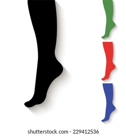 female leg icon - black and colored (green, red, blue) illustration with shadow