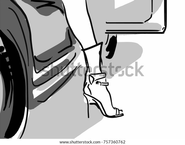 Female Leg Protruding Open Car Door Stock Vector (Royalty Free) 757360762