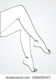 Female leg vector posing leg over leg thin and thick stroke