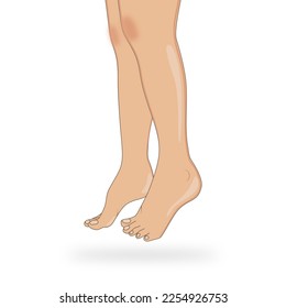 Female legs barefoot, side view. Vector illustration, hand drawn cartoon style isolated on white background.