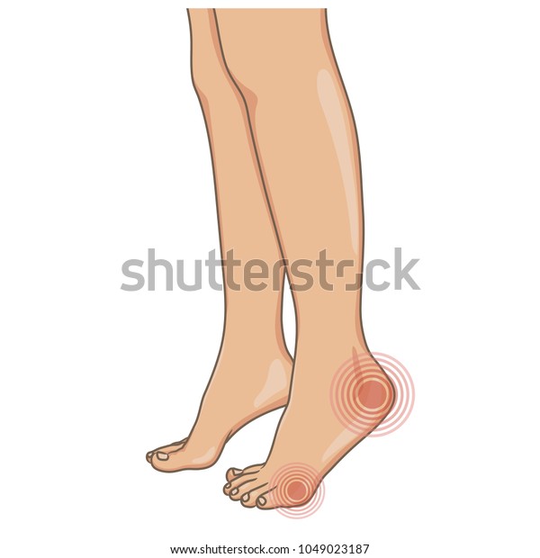 Female legs barefoot, side view. Vector illustration, hand drawn