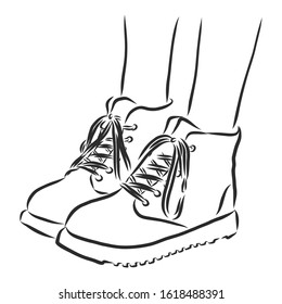 Female legs in boots, vector sketch illustration 