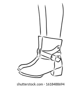 Female Legs In Boots, Vector Sketch Illustration 